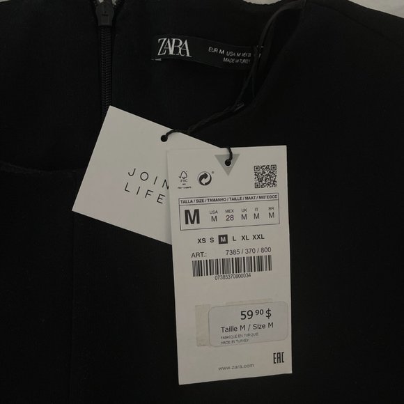 Zara Gathered Black Mini Dress - Picture 5 of 7